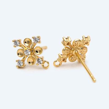 10pcs CZ Pave Cross stud Earring with Loop, 10mm, Flower Earring Studs (#GB-1749)