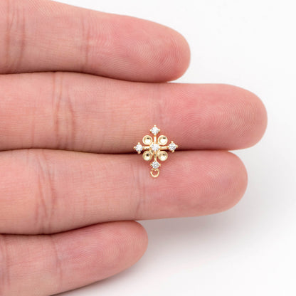 10pcs CZ Pave Cross stud Earring with Loop, 10mm, Flower Earring Studs (#GB-1749)