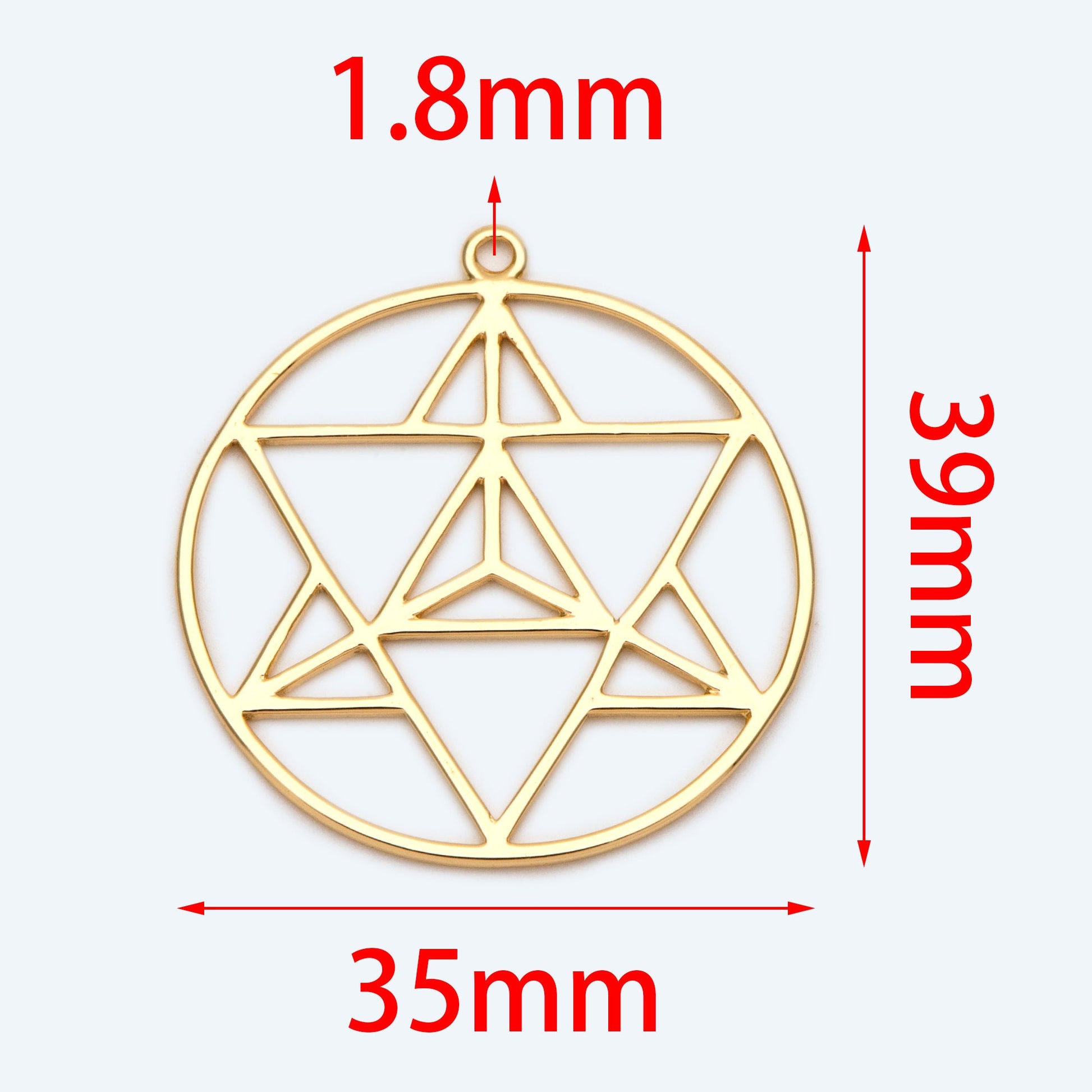 4pcs Gold Star Pendants 35x39mm, 18K Gold plated Brass, Geometric Round Hexagram Triangle Charms (GB-1752)