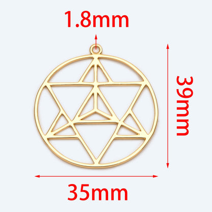 4pcs Gold Star Pendants 35x39mm, 18K Gold plated Brass, Geometric Round Hexagram Triangle Charms (GB-1752)
