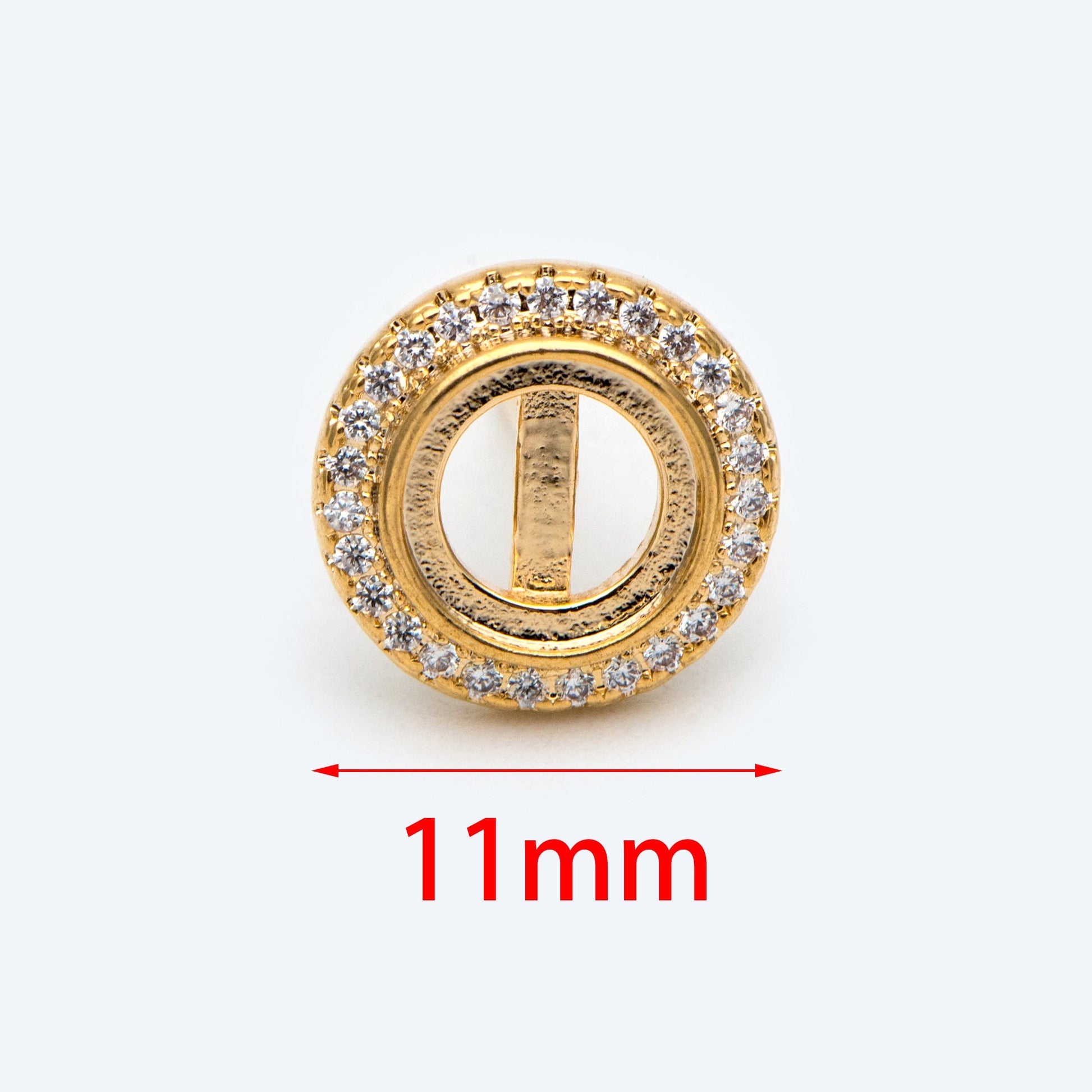 10pcs CZ Pave Round Stud Earrings 11mm, 18K Gold Plated Brass (#GB-1757)