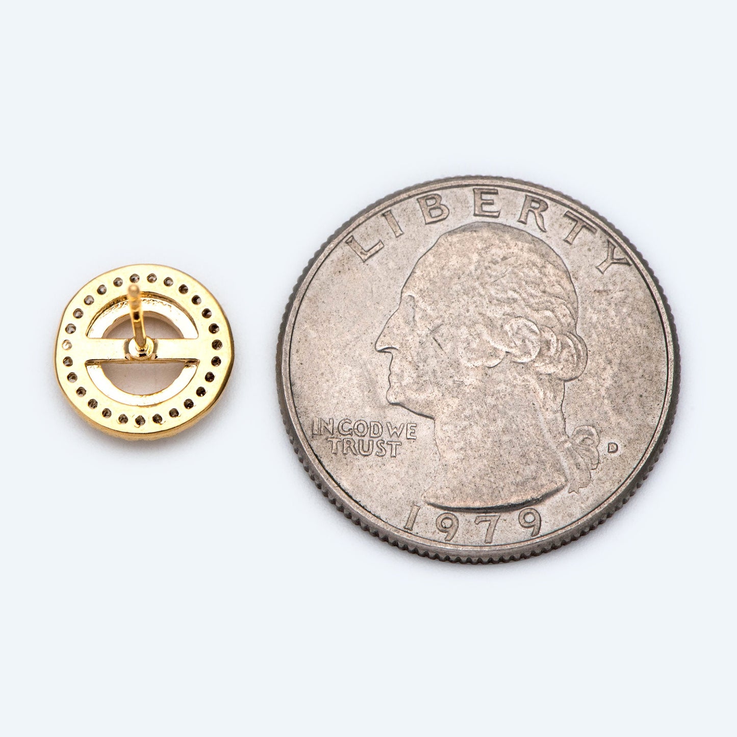 10pcs CZ Pave Round Stud Earrings 11mm, 18K Gold Plated Brass (#GB-1757)