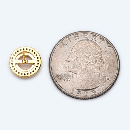 10pcs CZ Pave Round Stud Earrings 11mm, 18K Gold Plated Brass (#GB-1757)