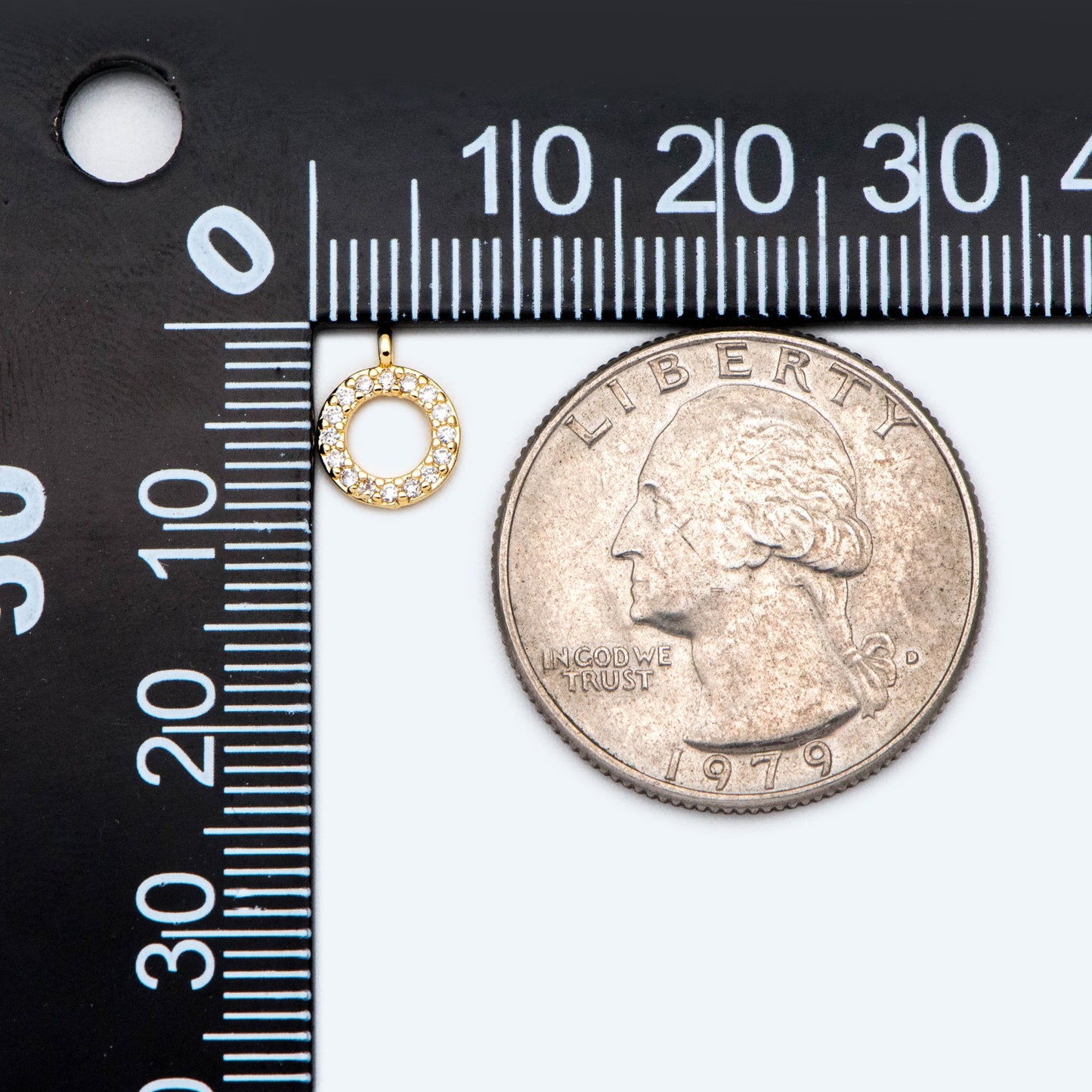 10pcs CZ Pave Gold Circle Charm 7x9mm, 18K Real Gold plated Brass, Mini Round Ring Pendants (GB-1855)