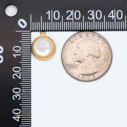 10pcs Shell Pave Gold Round Charms 14x11mm, 18K Gold plated Brass, Disk Pendants (GB-1856)