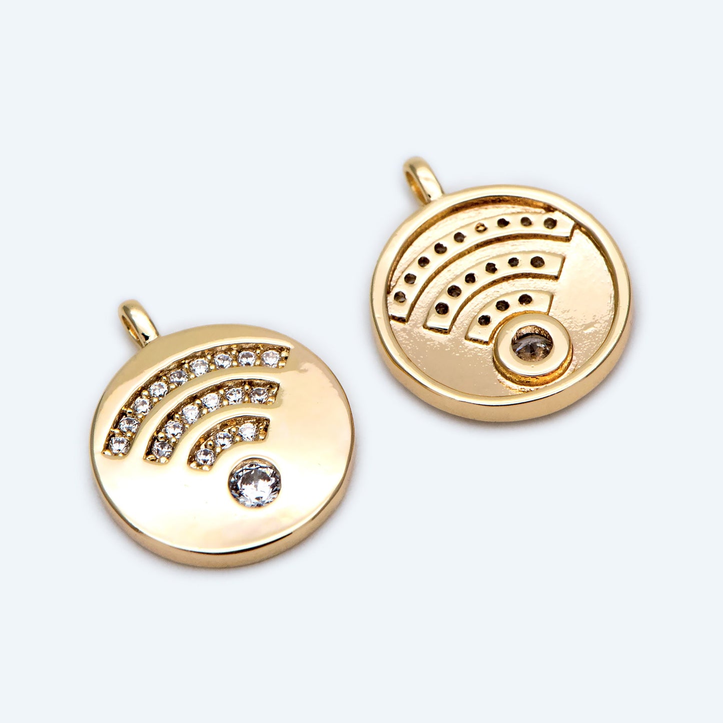 4pcs CZ Pave Gold Round Charms 12mm, 18K Gold plated Brass, Disk Pendants (GB-3464-E)
