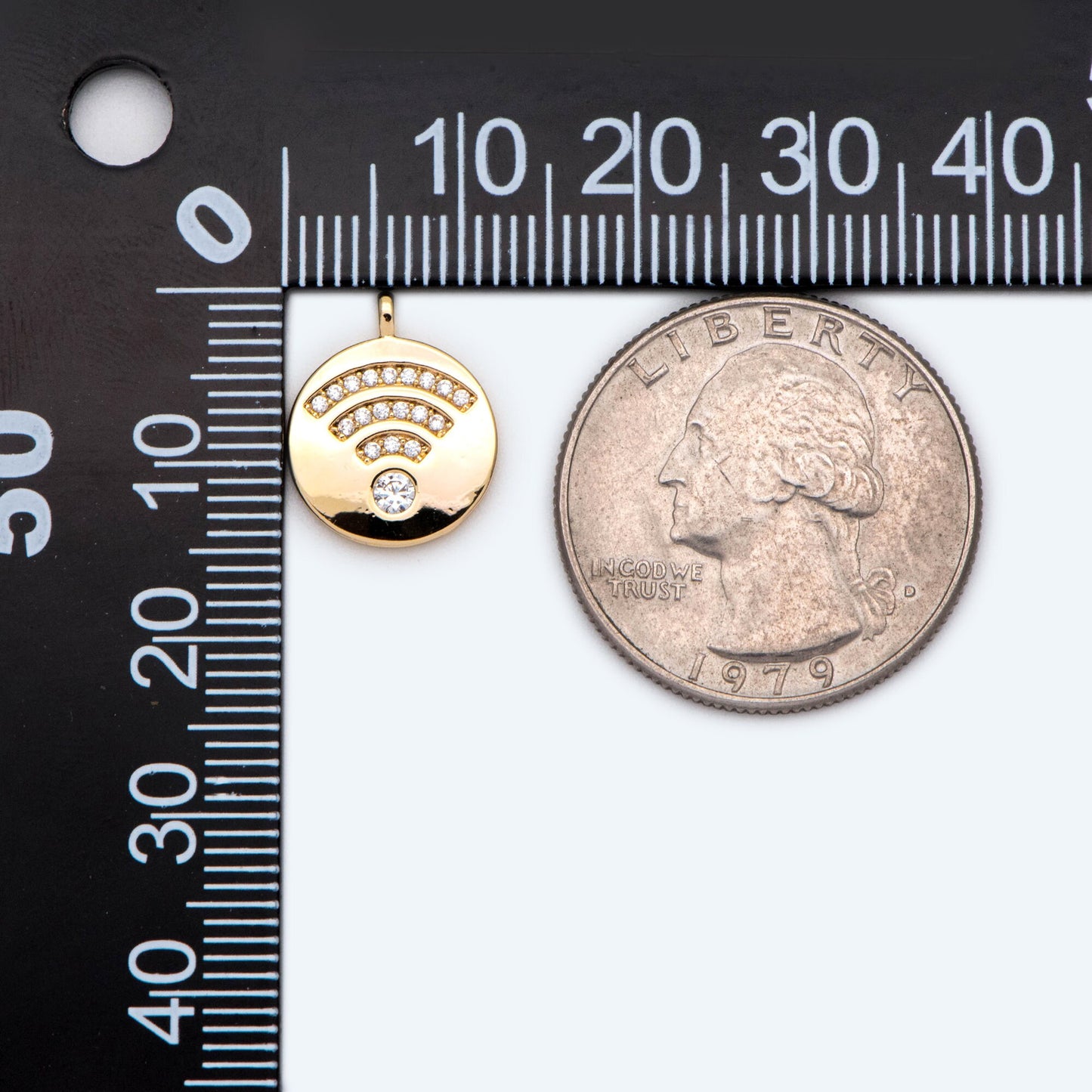 4pcs CZ Pave Gold Round Charms 12mm, 18K Gold plated Brass, Disk Pendants (GB-3464-E)