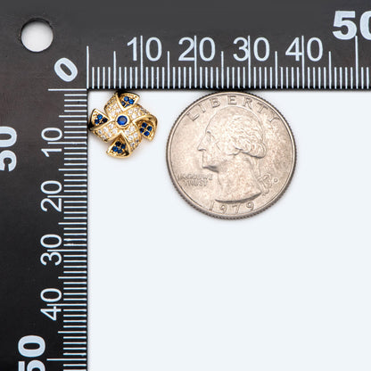 4pcs Blue CZ Pave Gold Windmill Charm, Real Gold plated Brass, Jewelry Supply (GB-1866)