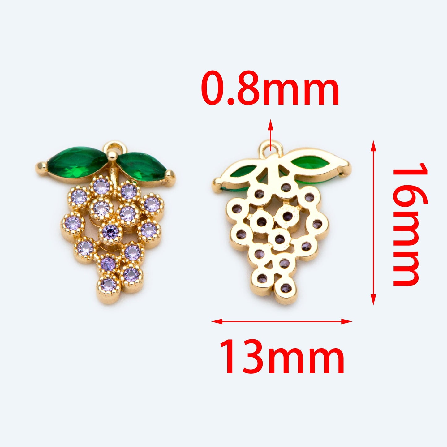 4pcs CZ Pave Gold/ Silver Tone Grape Charms, 16x13mm, 18K Gold/ rhodium plated Brass Grape Pendants (GB-1760)