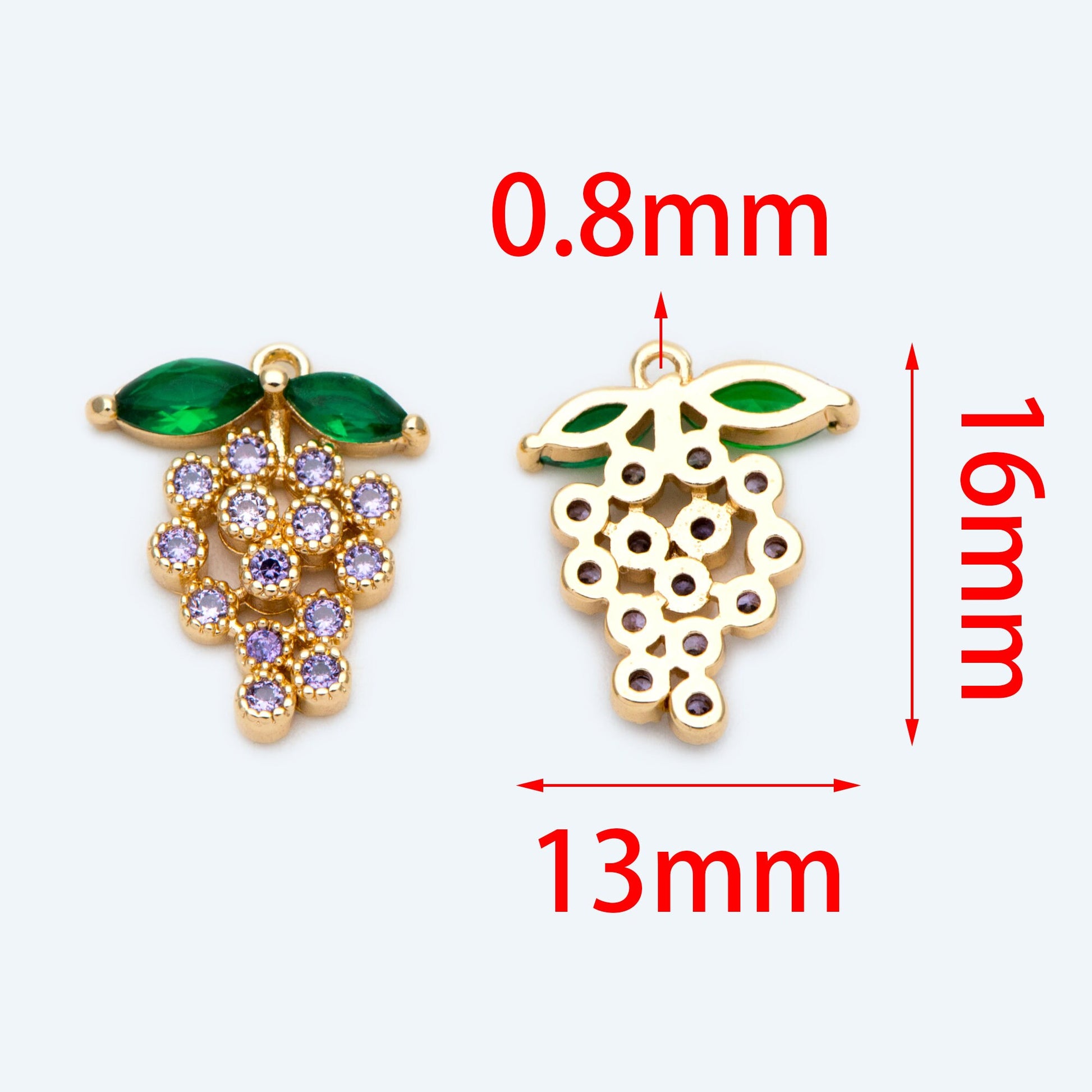 4pcs CZ Pave Gold/ Silver Tone Grape Charms, 16x13mm, 18K Gold/ rhodium plated Brass Grape Pendants (GB-1760)