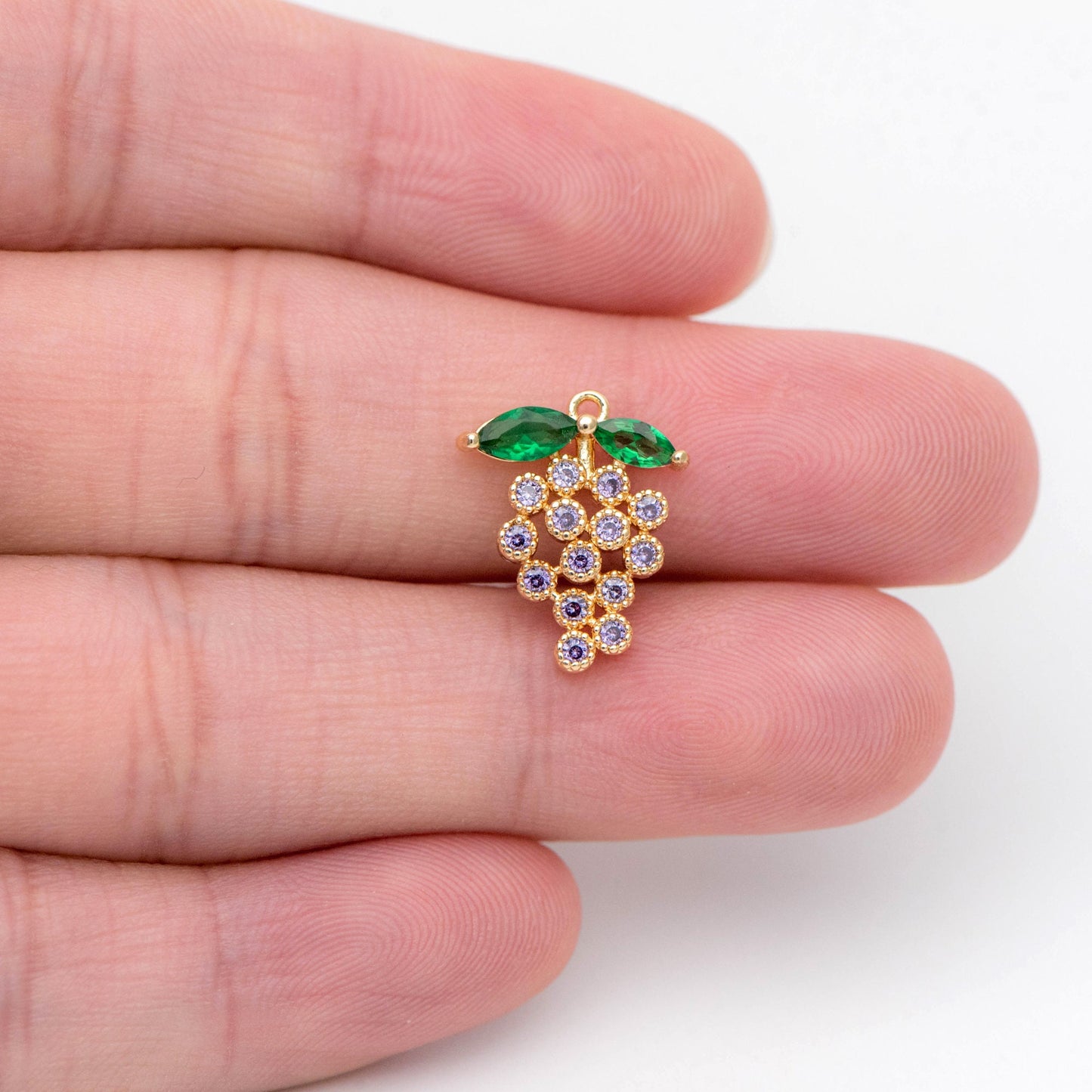 4pcs CZ Pave Gold/ Silver Tone Grape Charms, 16x13mm, 18K Gold/ rhodium plated Brass Grape Pendants (GB-1760)