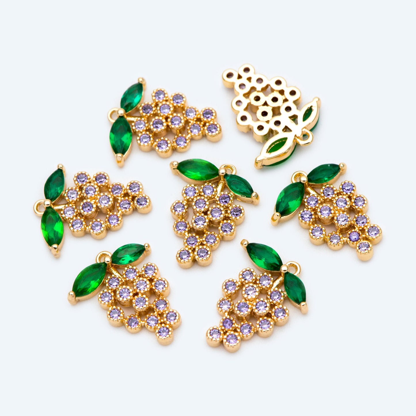 4pcs CZ Pave Gold/ Silver Tone Grape Charms, 16x13mm, 18K Gold/ rhodium plated Brass Grape Pendants (GB-1760)