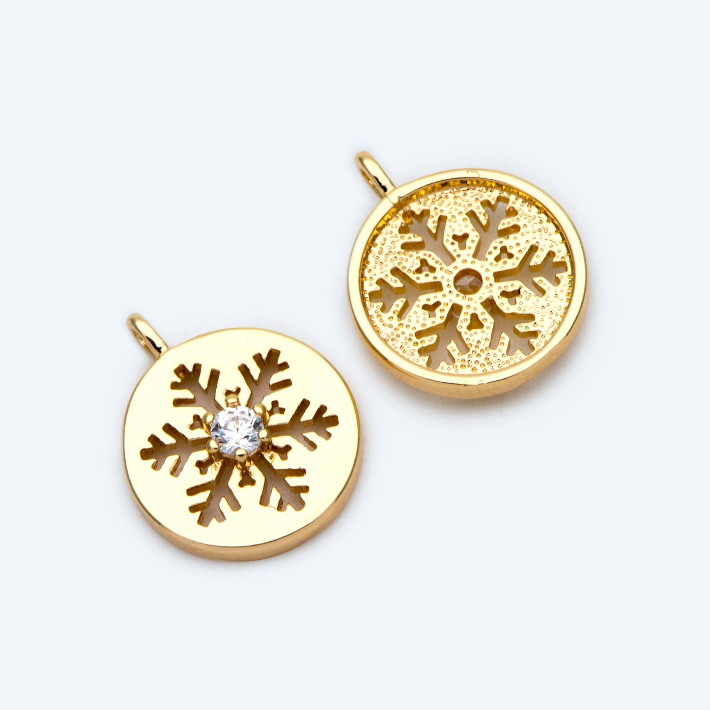 4pcs CZ Pave Gold Snowflake Charms, Brass Snowflake Findings, Snowflake Necklace, Christmas Gift, Gold Plated Findings (GB-3486-D)