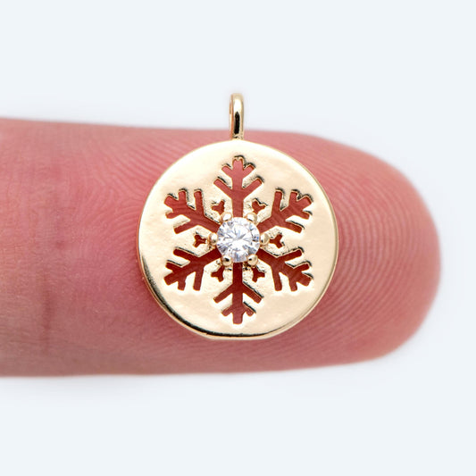 4pcs CZ Pave Gold Snowflake Charms, Brass Snowflake Findings, Snowflake Necklace, Christmas Gift, Gold Plated Findings (GB-3486-D)
