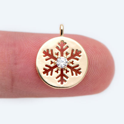 4pcs CZ Pave Gold Snowflake Charms, Brass Snowflake Findings, Snowflake Necklace, Christmas Gift, Gold Plated Findings (GB-3486-D)