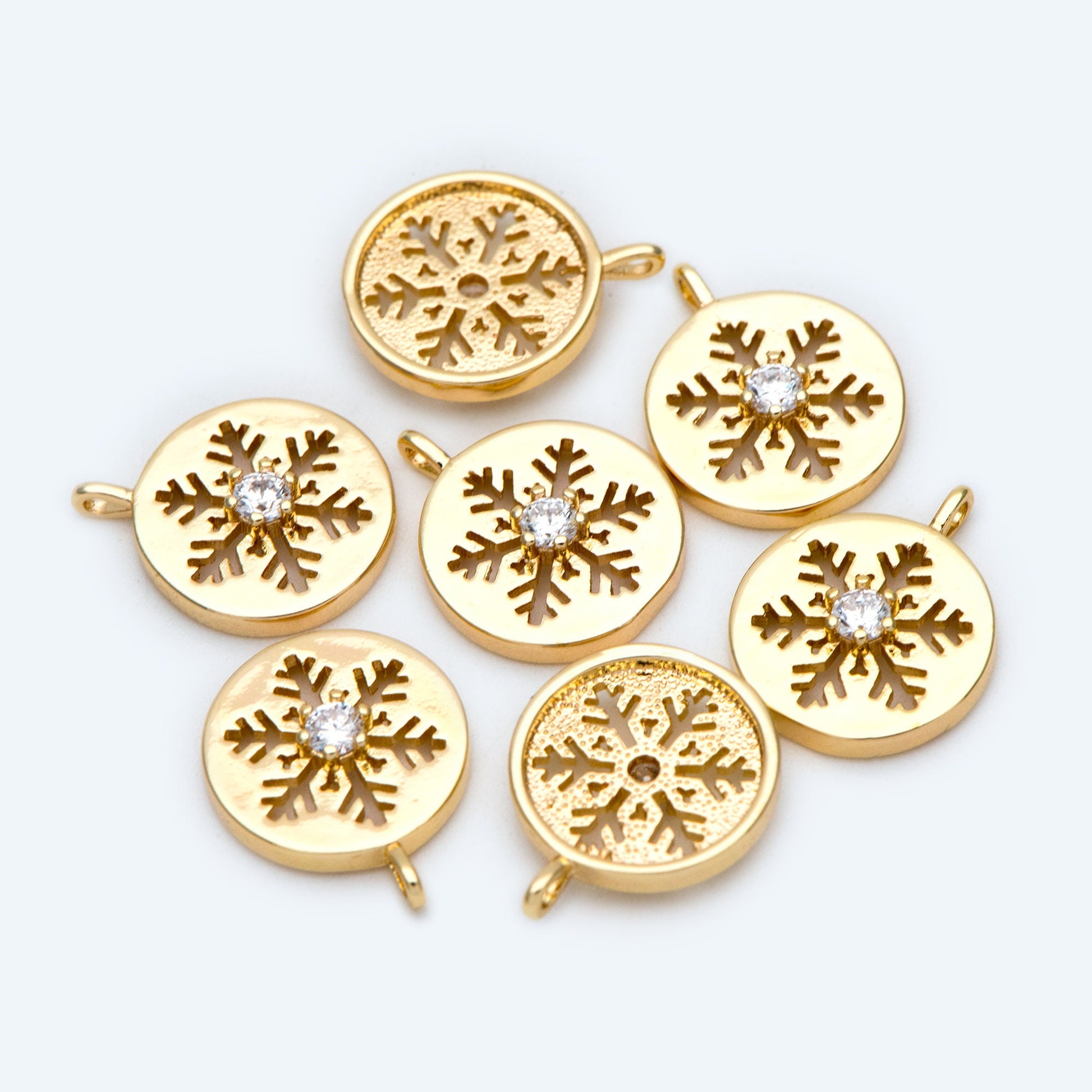 4pcs CZ Pave Gold Snowflake Charms, Brass Snowflake Findings, Snowflake Necklace, Christmas Gift, Gold Plated Findings (GB-3486-D)