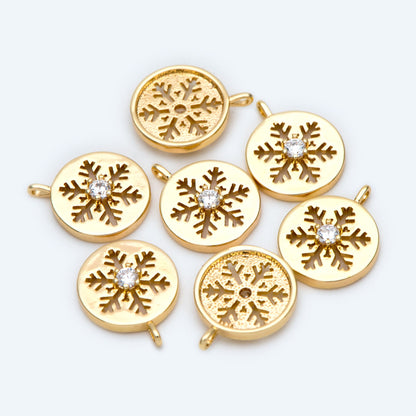 4pcs CZ Pave Gold Snowflake Charms, Brass Snowflake Findings, Snowflake Necklace, Christmas Gift, Gold Plated Findings (GB-3486-D)