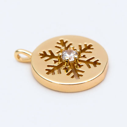 4pcs CZ Pave Gold Snowflake Charms, Brass Snowflake Findings, Snowflake Necklace, Christmas Gift, Gold Plated Findings (GB-3486-D)