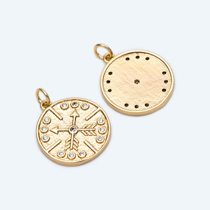 4pcs Gold/ Silver Arrow Disc Charms 21x18mm, 18K Gold/ Rhodium plated Brass, Round Disk Arrow Pendants (GB-2466-D)