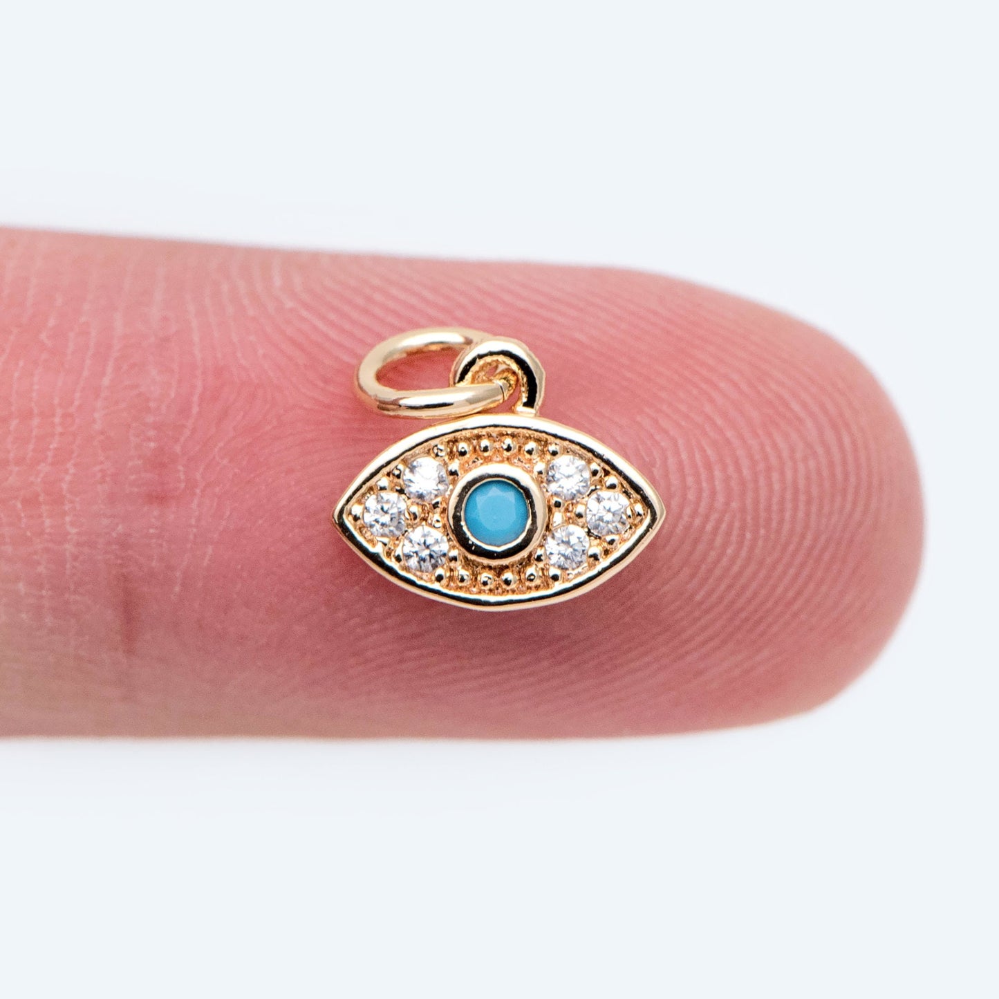 4pcs CZ Pave Blue Evil Eye Charm 10x8mm, Real Gold plated Brass Eye Charm (GB-1819-C)