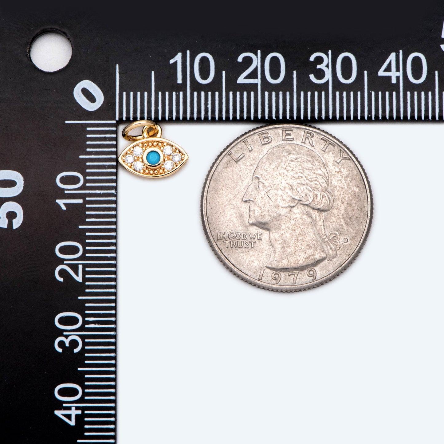 4pcs CZ Pave Blue Evil Eye Charm 10x8mm, Real Gold plated Brass Eye Charm (GB-1819-C)