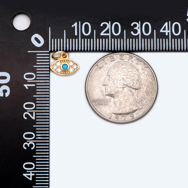 4pcs CZ Pave Blue Evil Eye Charm 10x8mm, Real Gold plated Brass Eye Charm (GB-1819-C)