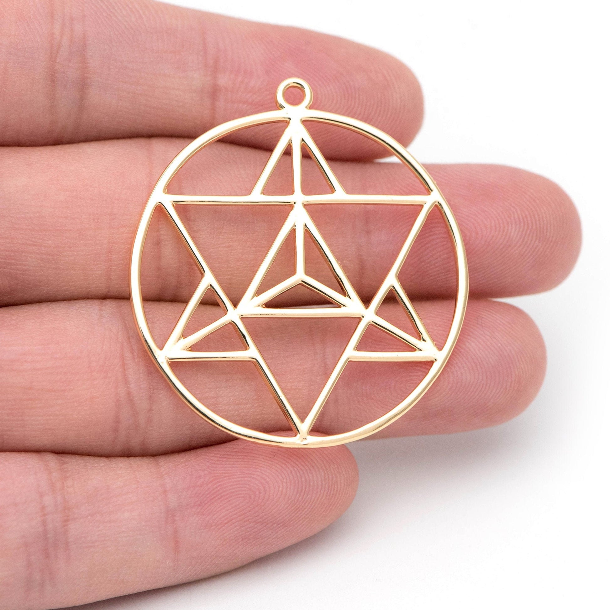 4pcs Gold Star Pendants 35x39mm, 18K Gold plated Brass, Geometric Round Hexagram Triangle Charms (GB-1752)