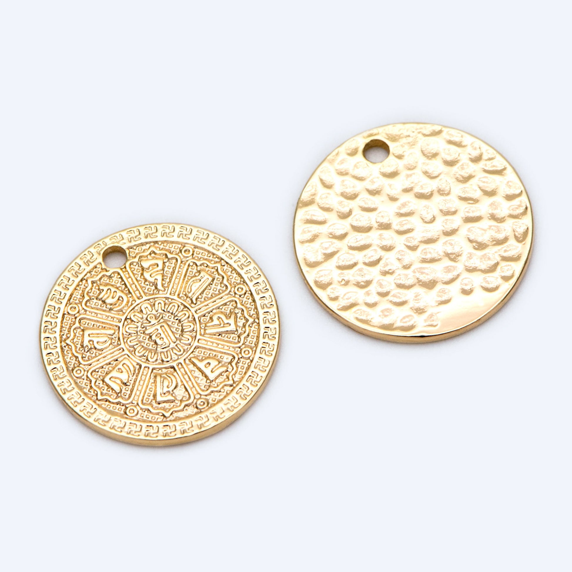 4pcs Gold hammered Coin Charms, Amulet Pendants, Jewelry Supplies (GB-1766-A)