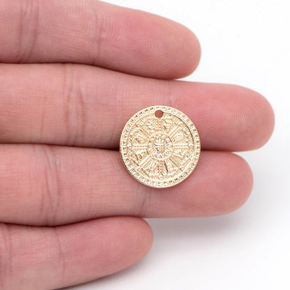 4pcs Gold hammered Coin Charms, Amulet Pendants, Jewelry Supplies (GB-1766-A)