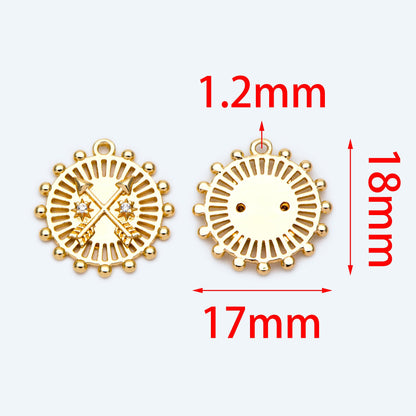 4pcs Gold Arrow Charms 17x18mm, 18K Gold plated Brass, Round Disk Arrow Pendants (GB-2466-C)