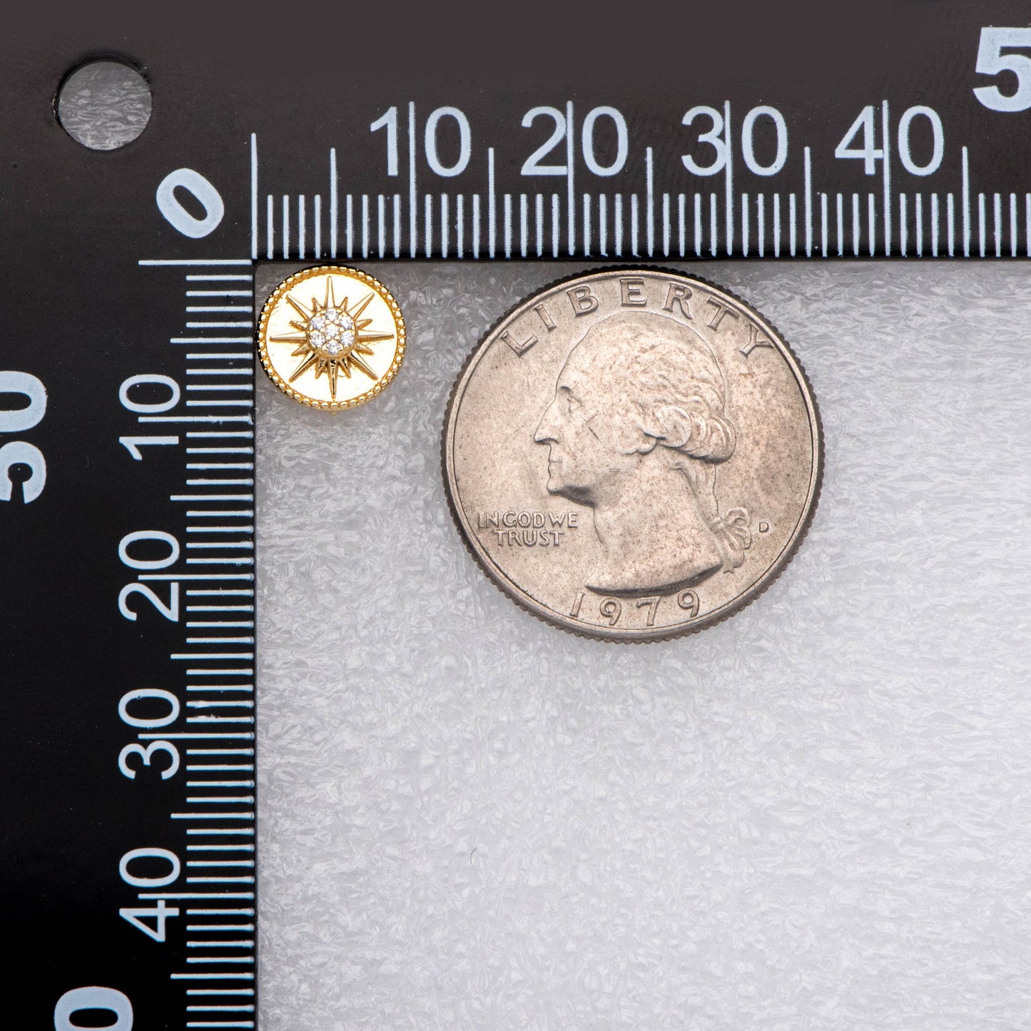 10pcs Gold Star Disc Ear Post with Loop, 10mm, 18K Gold plated Brass, CZ pave Stud Earring Components (GB-1901)