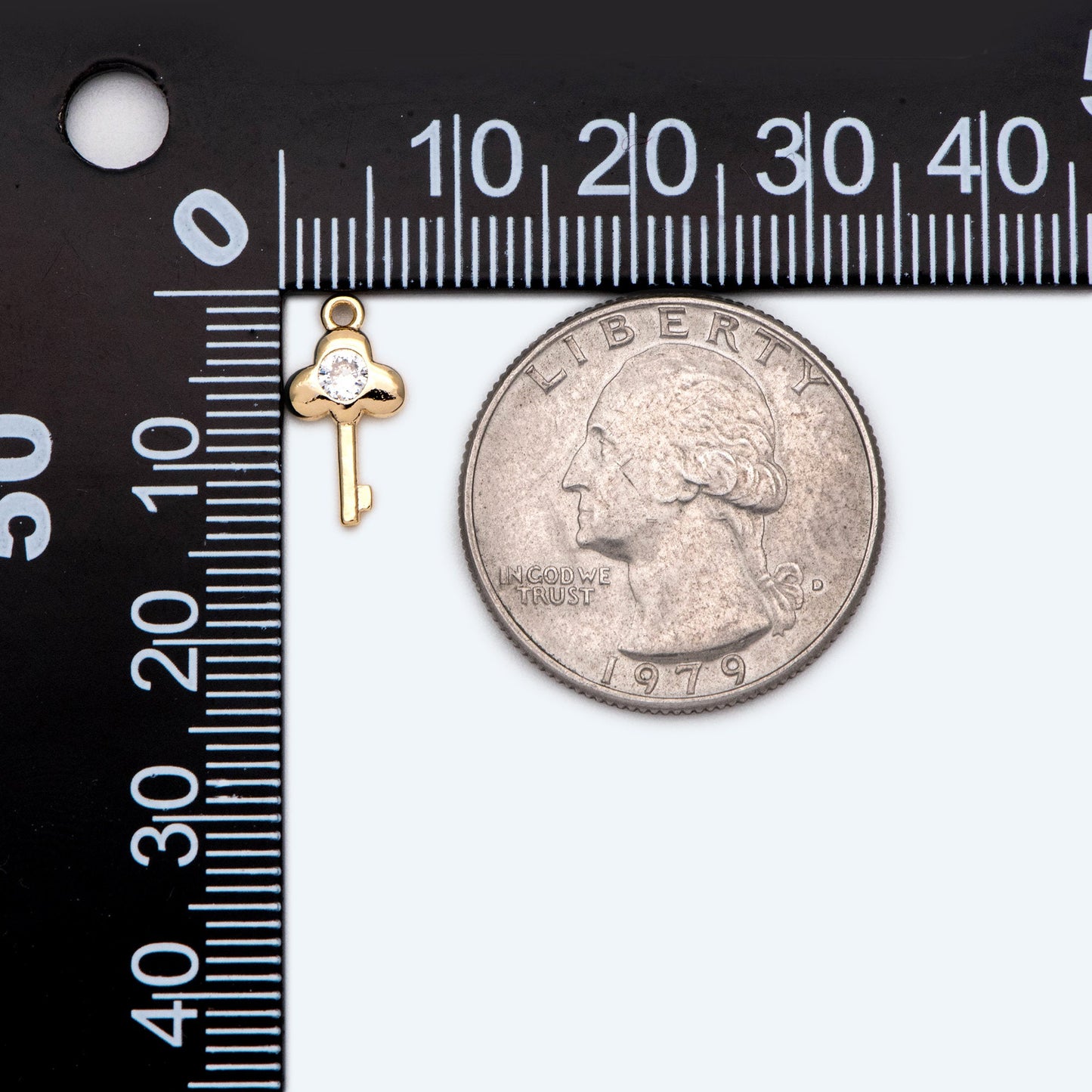 10pcs Gold plated Brass Key Charm, CZ pave Key Pendant (GB-1912)