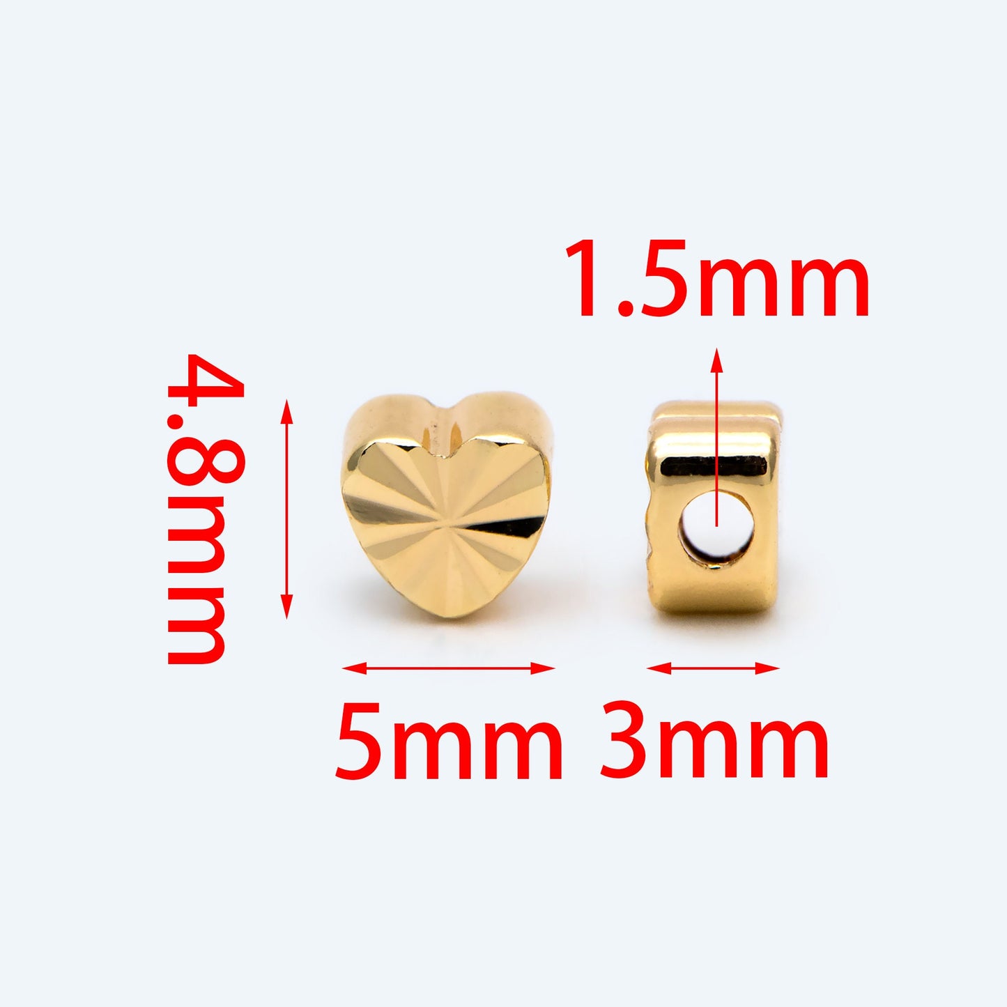 20pcs Gold Heart Spacer Beads: 18K Plated Brass, Small Love Beads (GB-1785-B)