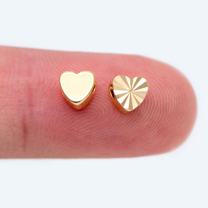 20pcs Gold Heart Spacer Beads: 18K Plated Brass, Small Love Beads (GB-1785-B)