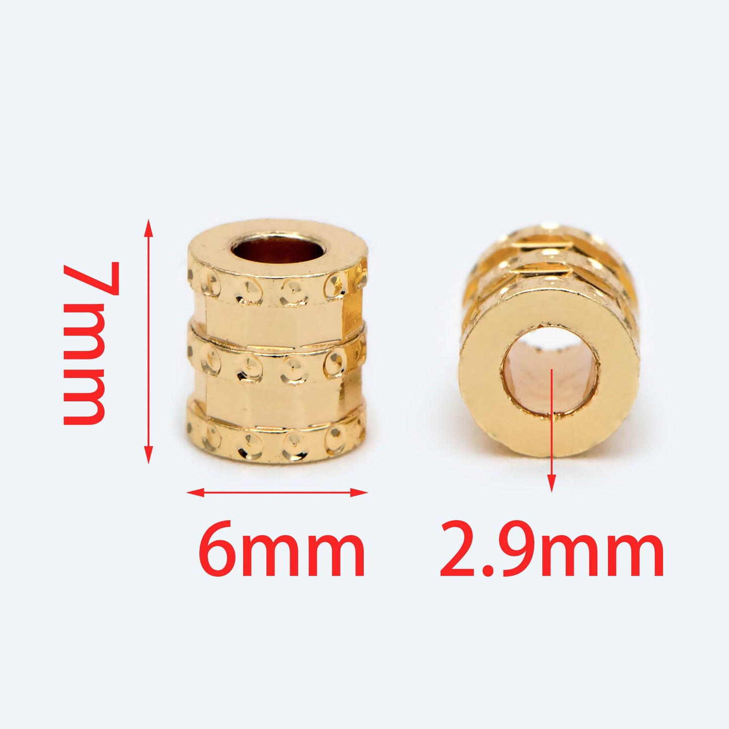 5pcs Gold Tube Beads 7x6mm, 18K Gold plated Brass, Tube Spacer Beads (GB-1783)