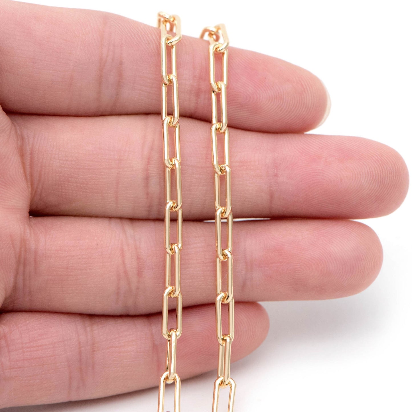 Gold/ Silver Paperclip Chain Chains, Link Size 4x9.5mm, Gold/ Rhodium plated Brass, Quality Craft Jewelry Supplies(#LK-446)/ 1 Meter=3.3 ft