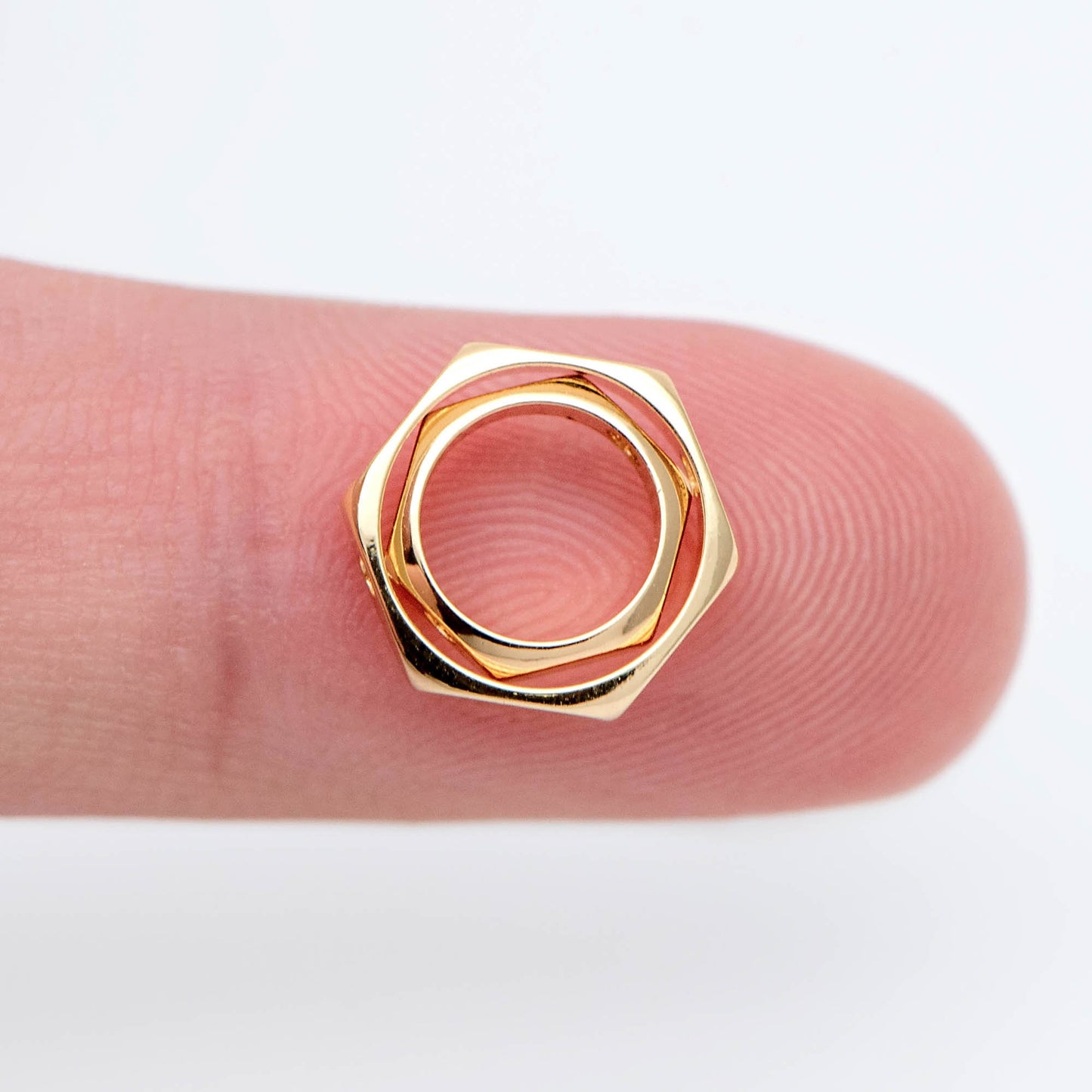 10pcs Gold plated Brass Hexagon Bead Frame , Geometric Hoop Charm Connectors, 2 Holes Drilled, Inner 6.5/ 8.5mm (GB-1793)