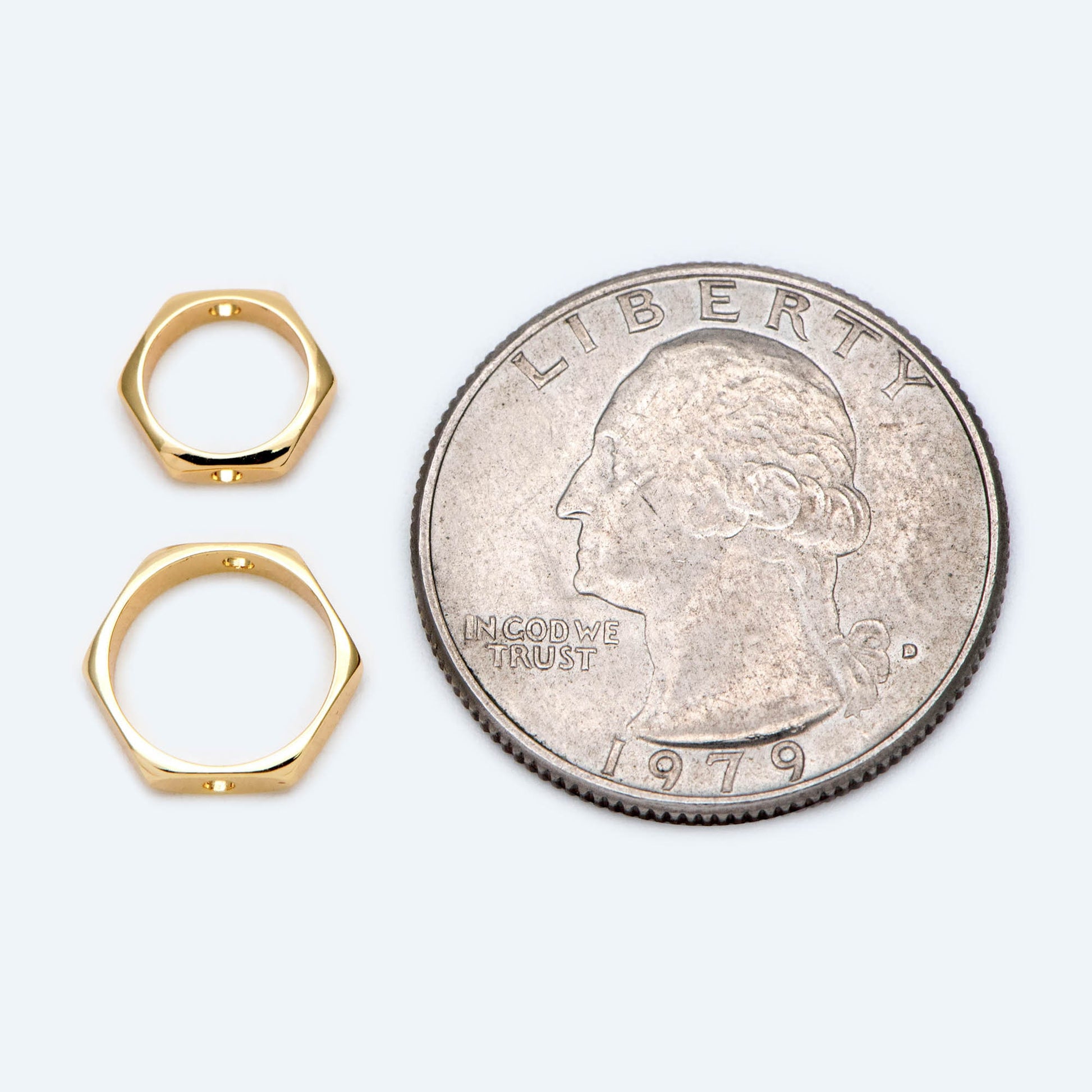 10pcs Gold plated Brass Hexagon Bead Frame , Geometric Hoop Charm Connectors, 2 Holes Drilled, Inner 6.5/ 8.5mm (GB-1793)