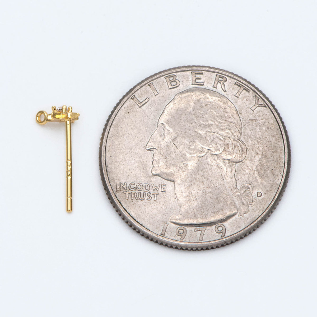 4pcs CZ Pave Tiny North Star Ear Post with Loops, 7x5mm, Real Gold Plated Brass Star Stud Earrings (#GB-311-A)