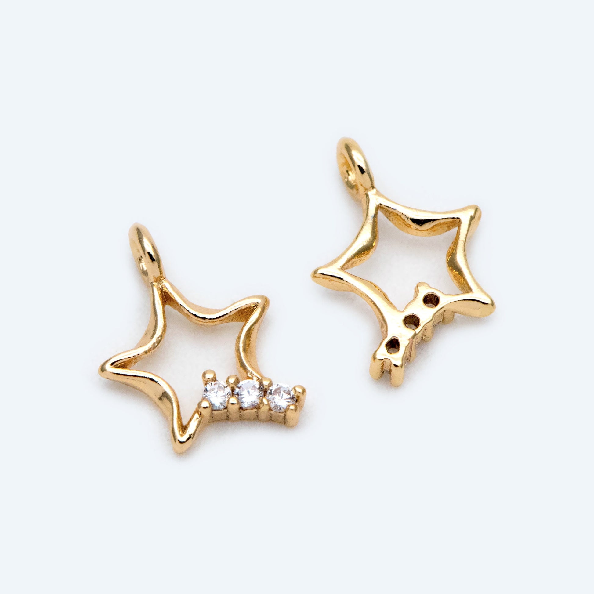 10pcs CZ Pave Gold Star Charm, Real Gold plated Brass, Jewelry supply(GB-162-F)