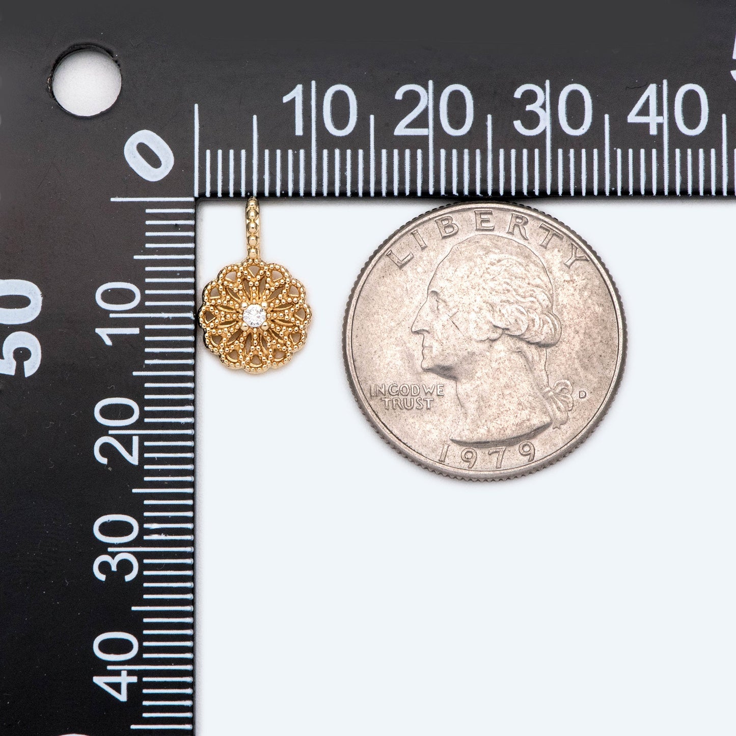 10pcs Gold/ Silver Tone CZ pave Filigree Coin Charm, Earring Findings, Jewelry Making, Diy Material, Jewelry Supplies (GB-1920)