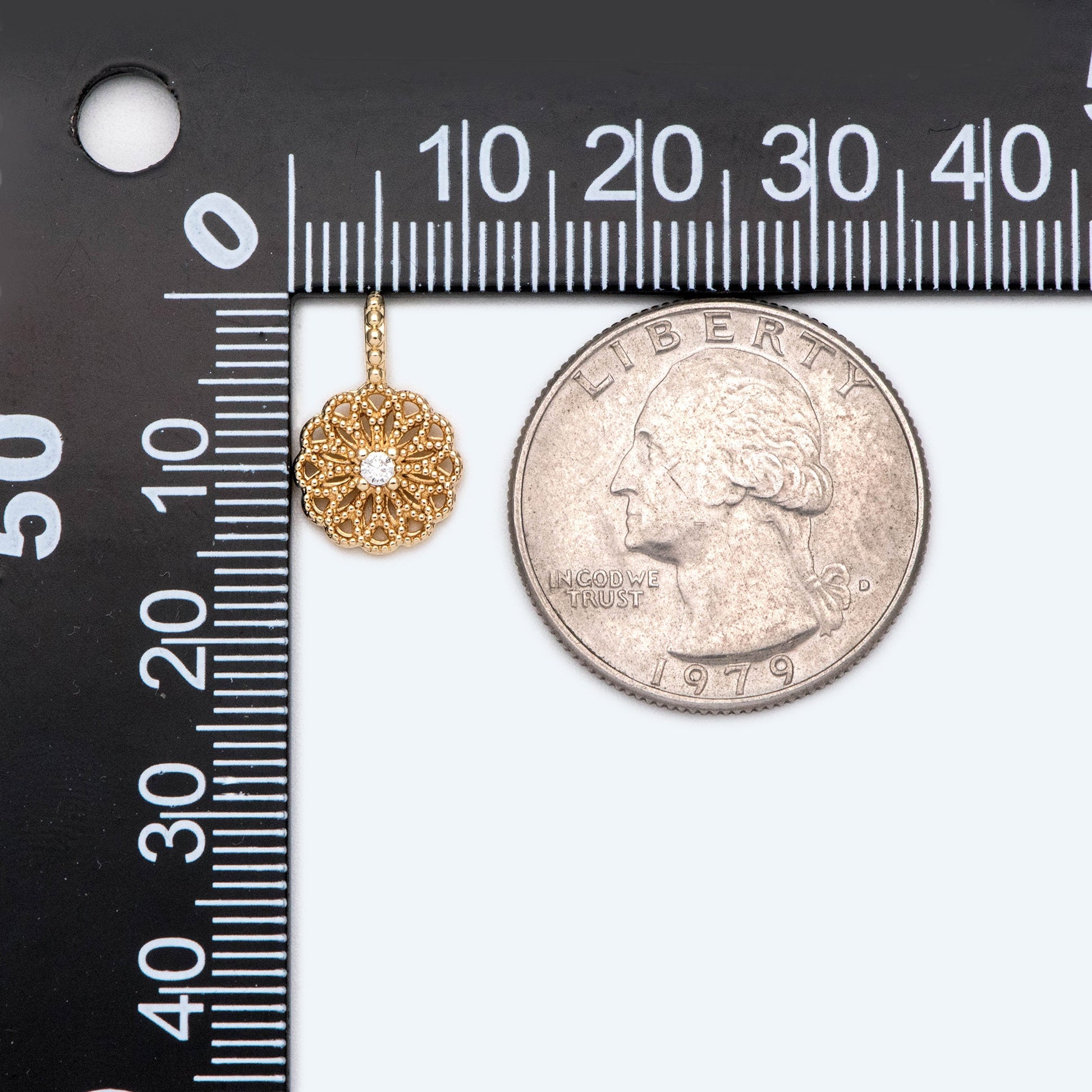 10pcs Gold/ Silver Tone CZ pave Filigree Coin Charm, Earring Findings, Jewelry Making, Diy Material, Jewelry Supplies (GB-1920)