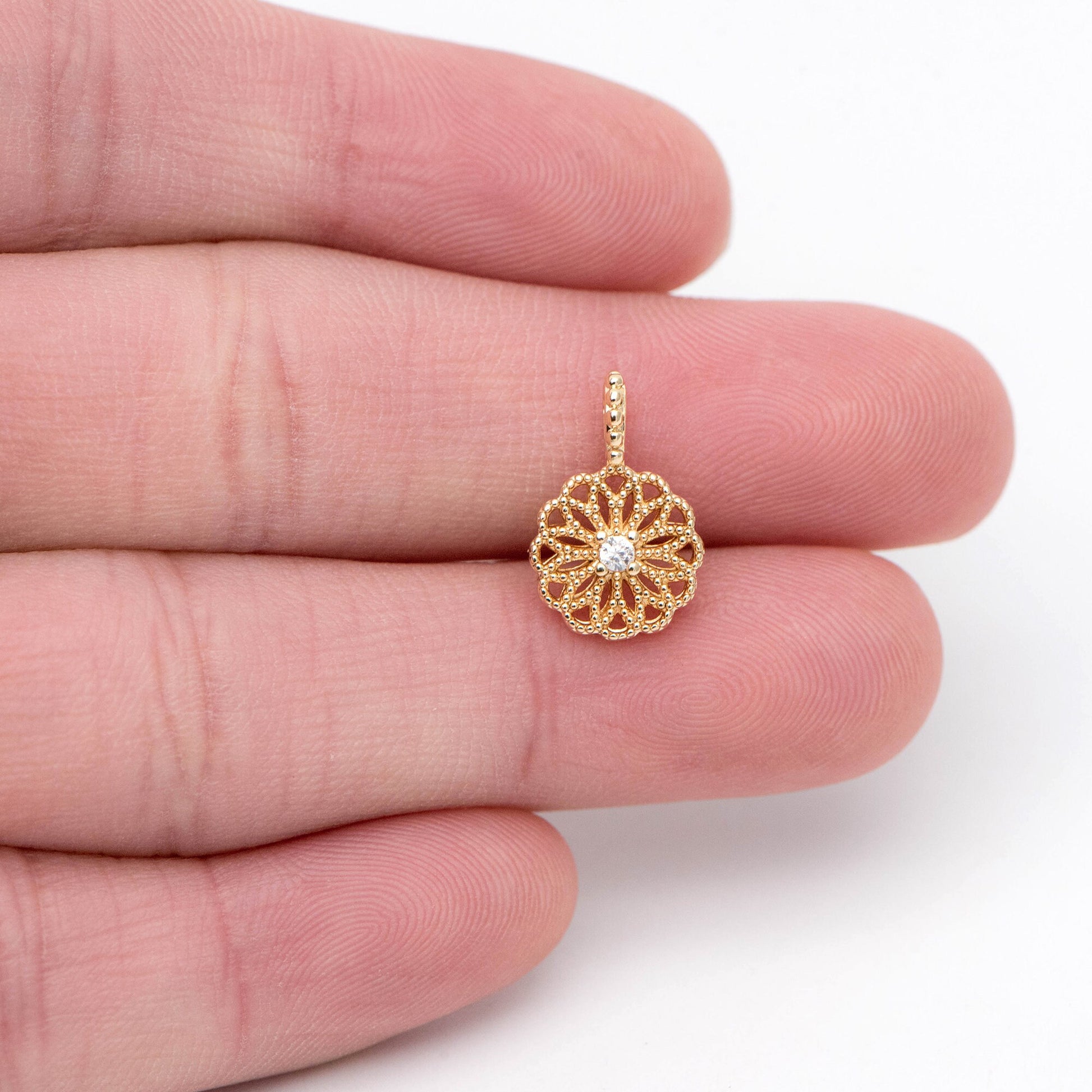 10pcs Gold/ Silver Tone CZ pave Filigree Coin Charm, Earring Findings, Jewelry Making, Diy Material, Jewelry Supplies (GB-1920)