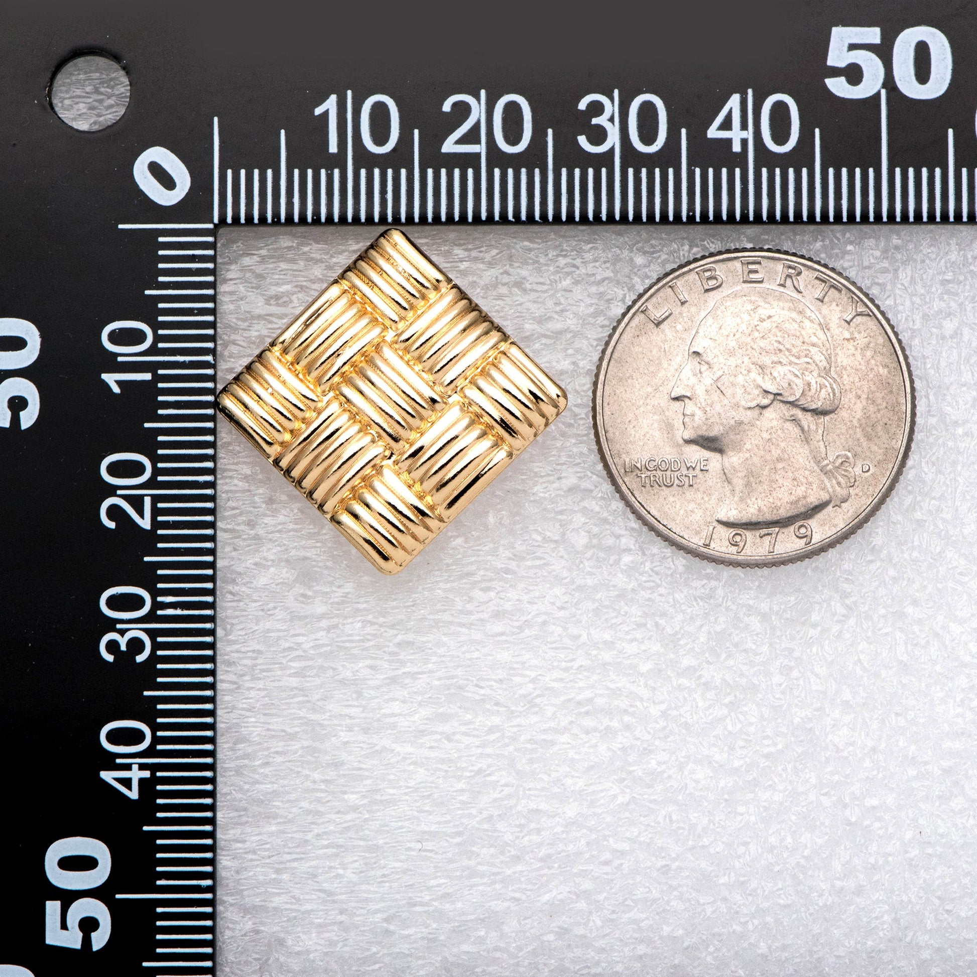 10pcs Gold Square Earring With Loop, 26mm, Real Gold Plated Brass Geometric Earring Studs (GB-1929)