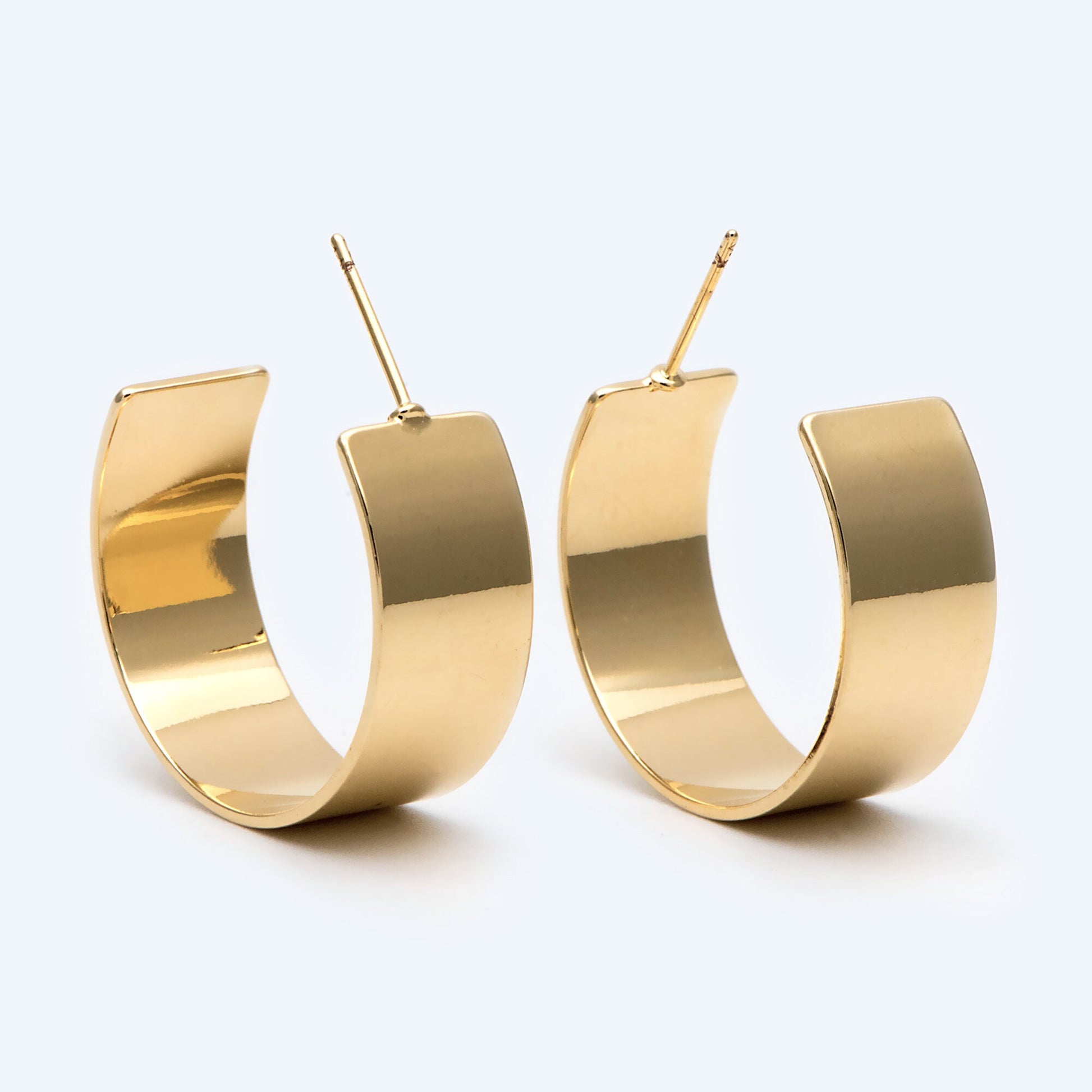 10pcs Gold Flat Hoops 25mm, Gold plated Brass, Geometric Hoop Stud Earrings (GB-1795)