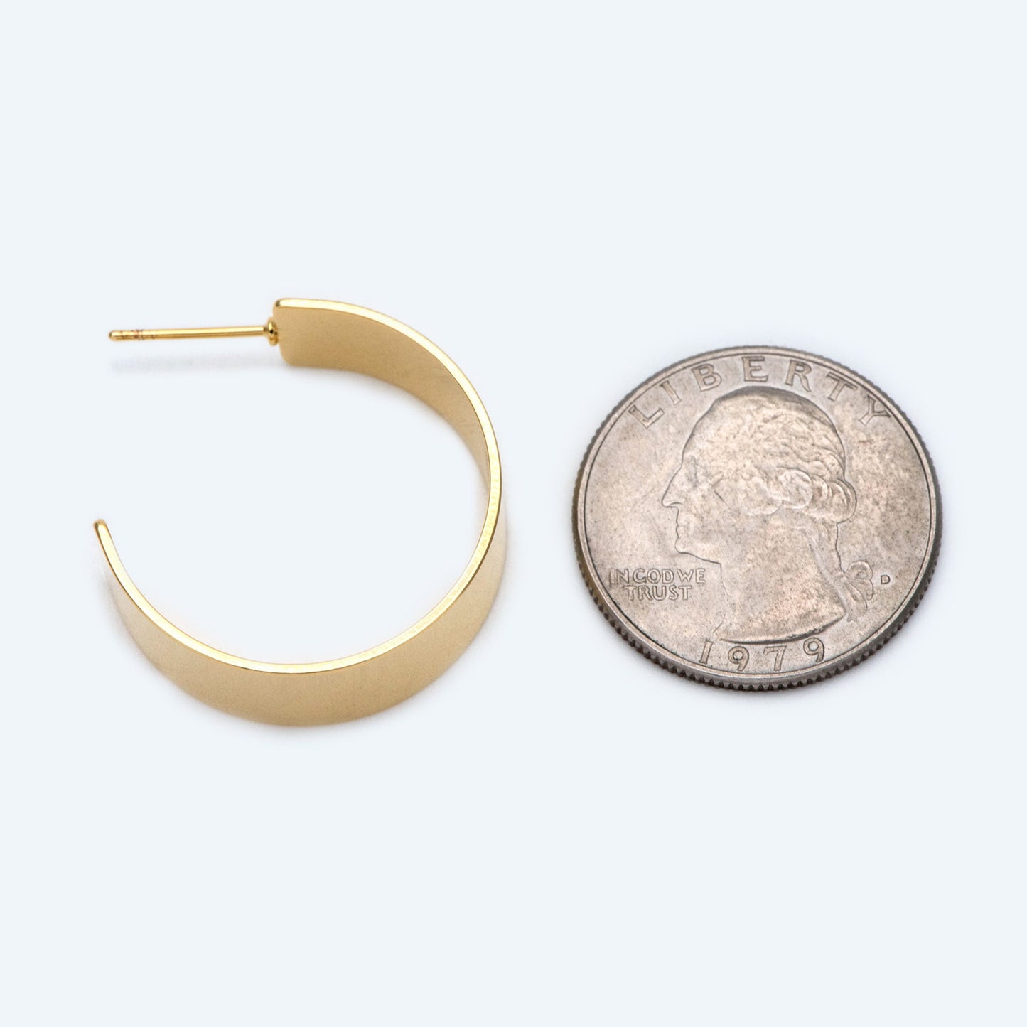 10pcs Gold Flat Hoops 25mm, Gold plated Brass, Geometric Hoop Stud Earrings (GB-1795)