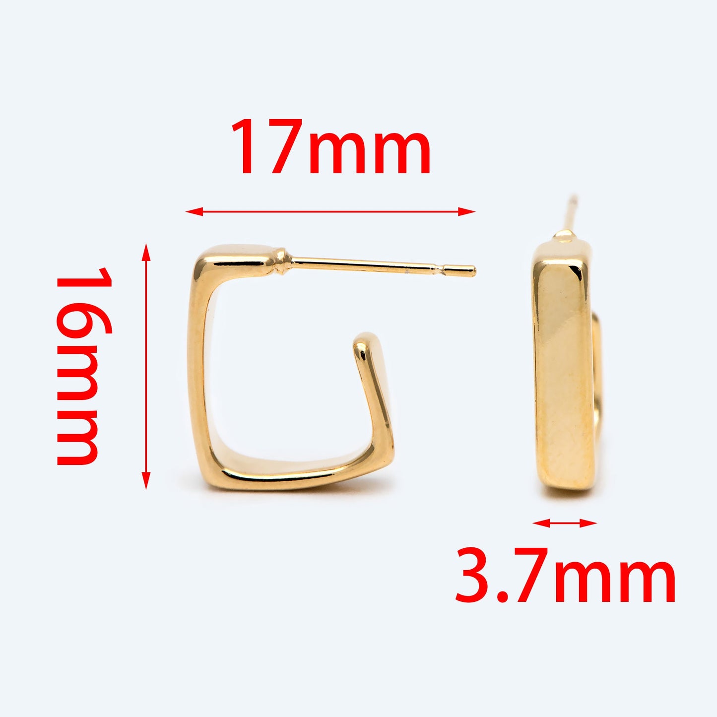 10pcs Gold/ Silver tone Square Ear Posts 16x17mm, 18K Real Gold Plated Brass, Geometric Earring Studs (GB-1799)