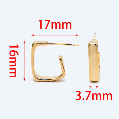 10pcs Gold/ Silver tone Square Ear Posts 16x17mm, 18K Real Gold Plated Brass, Geometric Earring Studs (GB-1799)