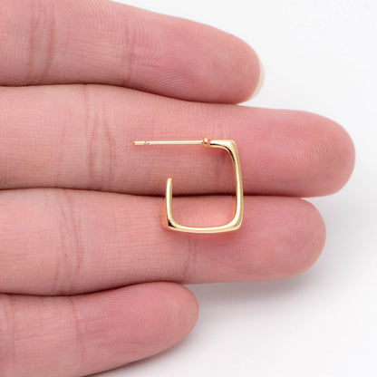 10pcs Gold/ Silver tone Square Ear Posts 16x17mm, 18K Real Gold Plated Brass, Geometric Earring Studs (GB-1799)