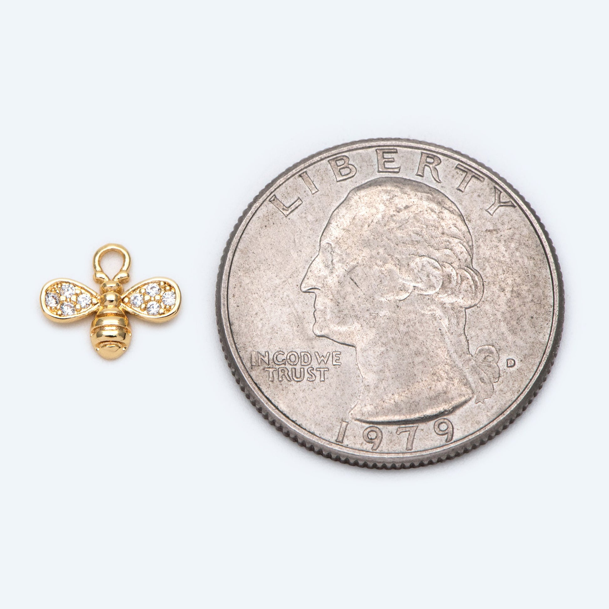 10pcs CZ Pave Bee Charm 10x8mm, 18K Gold Plated Brass, Bee Pendants (GB-3093-D)